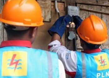 Ilustrasi Petugas PLN ( Persero ) saat bertugas.