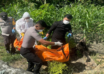 Foto : Evakuasi Penemuan Mayat di area perkebunan Kelurahan Ampana, Kamis (18/12/2025).