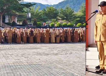 Bupati ILHAM LAWIDU, S.H., Pimpin Apel perdana awal tahun di halaman Kantor Bupati Tojo Una-Una, Senin pagi (5/1/2026).