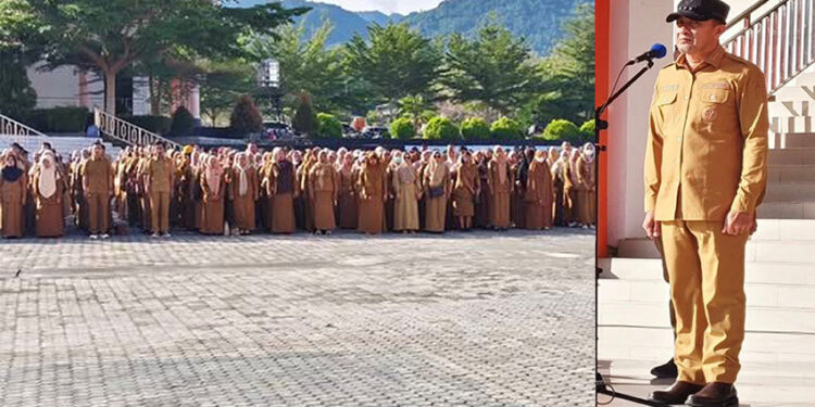 Bupati ILHAM LAWIDU, S.H., Pimpin Apel perdana awal tahun di halaman Kantor Bupati Tojo Una-Una, Senin pagi (5/1/2026).