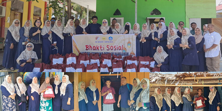 SDN 1 Ratolindo mengisi Ramadhan berbagi sembako kepada sejumlah kaum dhuafa di lingkungan sekitar sekolah, Jumat (28/2/2026).