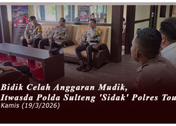 Tim Audit Itwasda Polda Sulawesi Tengah menyatroni Mapolres Tojo Una-Una (Touna) pada Kamis pagi, 19 Maret 2026
