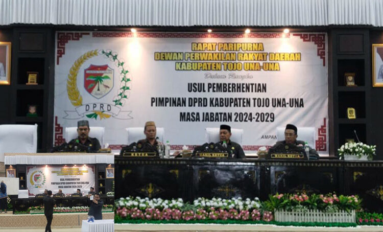 DPRD Kabupaten Tojo Una-Una menolak usulan pemberhentian Wakil Ketua II DPRD, Jafar Muhamad Amin, dalam rapat paripurna yang digelar di ruang sidang utama DPRD, Rabu, 20 Mei 2026.