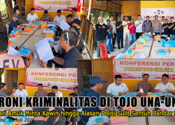 Foto : konferensi pers Markas Kepolisian Resor (Polres) Tojo Una-Una (Touna), pada Rabu, 15 Juli 2026