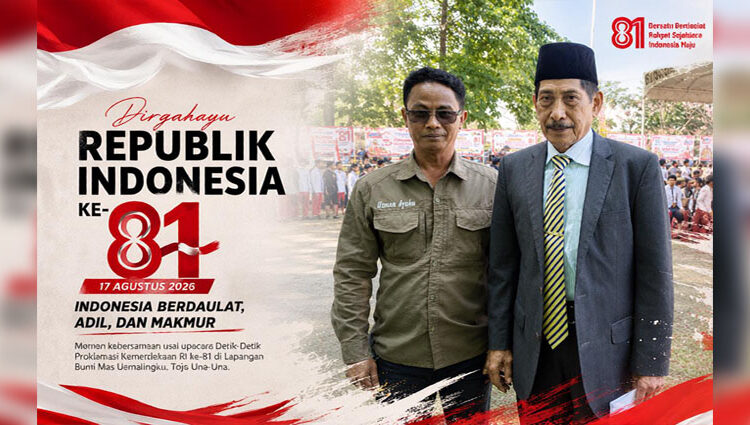 Foto bersama Pewarta t-media.id dan Drs. H. Damsik Ladjalani usai Upacara HUT Ke-81 RI, dilapangan Bumi Mas Uemalingku, Senin (17/8/2026)