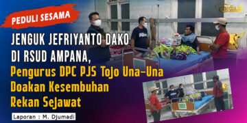 Jajaran pengurus Dewan Pimpinan Cabang Pro Jurnalismedia Siber (DPC PJS) Kabupaten Tojo Una-Una menjenguk rekan wartawan lokal, Jefriyanto Dako, yang tengah menjalani perawatan inap di Rumah Sakit Umum Daerah (RSUD) Ampana, Minggu (27/9/2026) malam
