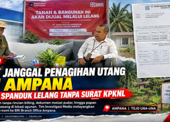 Investigasi Redaksi mendatangi Kantor Cabang BRI BO Ampana di Jalan Yos Sudarso, Kelurahan Uentanaga Bawah, Kecamatan Ratolindo, Senin (5/10/2026).