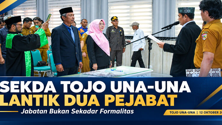Foto : Prosesi pelantikan dan pengambilan sumpah jabatan dua pejabat baru di Ruang Rapat Bupati oleh Sekretaris Daerah Kabupaten Tojo Una-Una, Alfian Matajeng pada Senin (12 Oktober 2026).